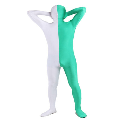 

Mens Full Zentai Bodysuit Mixed Color Spandex Lycra Zentai Tights Suit Left Blue&Right Black Halloween Costume