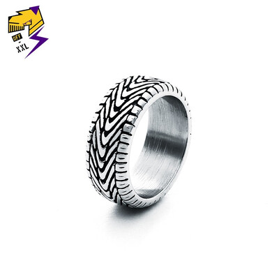 

Vintage Punk Motorcycle Tire Rings for Men Antique Silver Stainless Steel Grooved Tread Ring for Women Steampunk Biker Jewelry