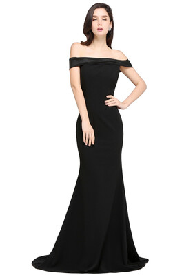 

Mermaid Sweep Train Off The Shoulder Black Evening Dresses