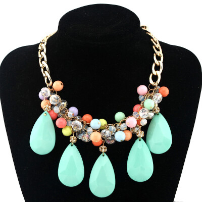 

Hot muti-Colors Occident BOHO Exquisite Short Chain Flower Clavicle Bib Necklace LAKE BLUE