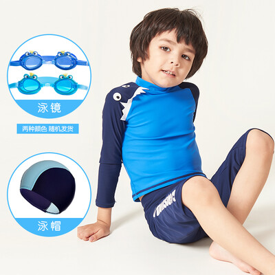 

Yizi Childrens Swimsuit Boys Student Swimsuit Baby Big Boy Split Swimsuit Swimsuit Boy Long Sleeve Surf Suit Set EZI18B001-1 Blue Little Monster 120cm