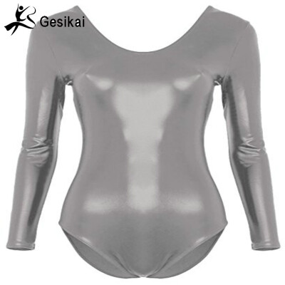 

24 Hrs Shipped Out Womens Shiny Metallic Leotards Shiny Sexy Round Collar Gymnastics Suits Stage Performance Costumes
