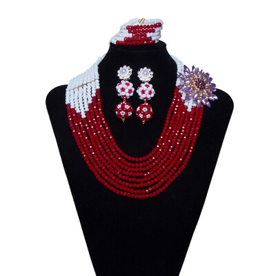 

Brown White Crystal Bridal Jewelry Set African Beads Necklace Earring Bracelet Nigerian African Wedding Jewelry Set For Women