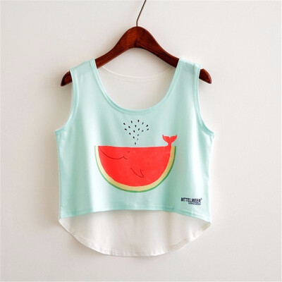 

Women Crop Top Sleeveless Print Summer Casual Top Women Short t-shirt Vest Tank Tops