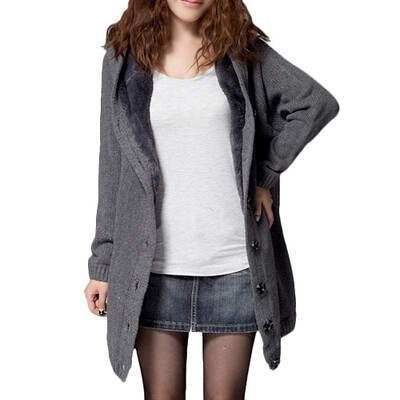 

CT&HF Women Cardigan Winter Clamp Down Loose Sweater Coat
