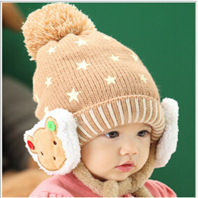 

Buebos Ninos Fall & Winter Children's Hat Stars Cute Bears Cashmere Earmuffs Wool Knitted Unisex Beanie Cap Hat