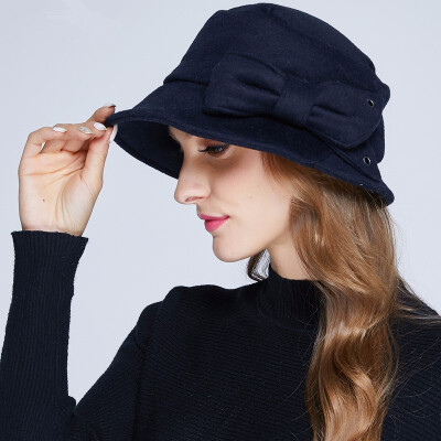 

New Wool Hat Winter Noble European Elegant Girls Fashion Cap Ladies Bucket Woolen Hat Foldable Women Wool Fedora Hat B-7330