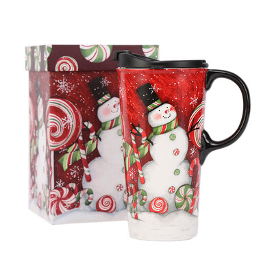 

Ceramic Mug Coffee Cup with Lid&Matching Gift Box 17ozChristmas giftSnowman