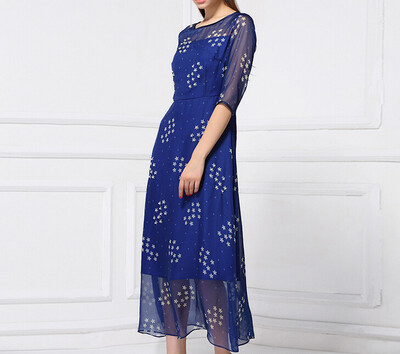 

Lovaru ™2015 summer new women's silk dress wholesale fashion brand in Europe and America beaded dress