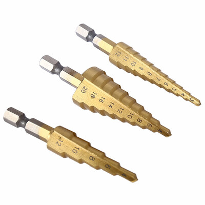 

3pcs HSS 6541 Step Cone Titanium Coated Step Drill Bit Set