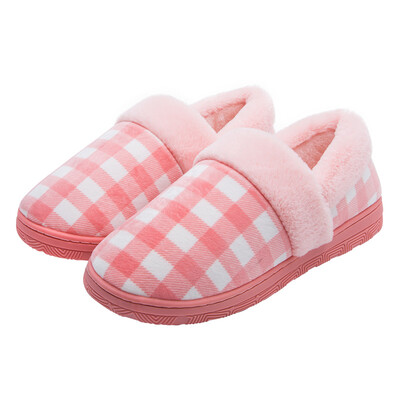 

Love cotton slipper bag with winter plaid couple cotton shoes warm female light powder 3637 LJ1805