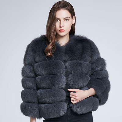 

Winter Jacket Fox Fur Vest Real Leather Coat Natural Fur Fox Coat Furry Warm Fashion Stripe New Discount 2018 New Discount