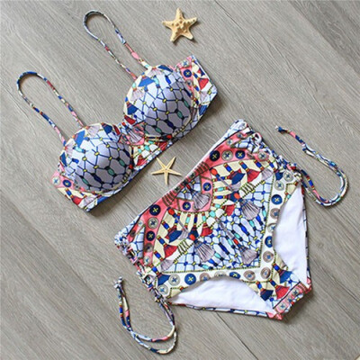 

New Two Pieces Sexy Printing Bikini Set For Women Beach Bathing Suit High Waist Womens Swimming Suits