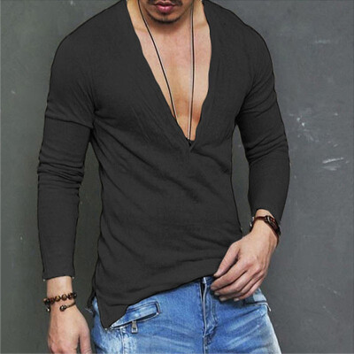 

Men & Women Slim Fit V-Neck Long Sleeve Muscle Tee T-shirt Casual Tops Henley Shirts