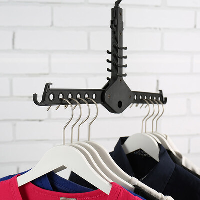 

Multifunctional magic hanger storage rack creative rotating adult children folding hanger pants rack hook deep black