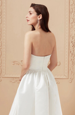 

Princess A Line Strapless Asymmetrical Satin Wedding Dresses with Draping Open Backless by CIRCELEE®