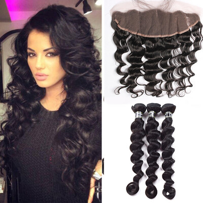 

8A Brazilian Virgin Hair 3 Bundles With 13x4 Lace Frontal Loose Wave Hair Awesome Curly Weave Ocean Hair Weave Sexy Style