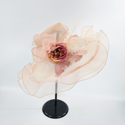 

Women Summer Hat Organza Ruched Flower Wide Brim Sun Hats Ladies Hat for Dress Wedding Church Kentucky Derby Beach Hat B-8632