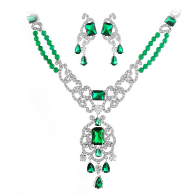 

Aiyaya Fashion Jewelry Heart High Quality Crystal Human Waterdrop Cushion-cut Ball Earrings And Necklace For Weddings