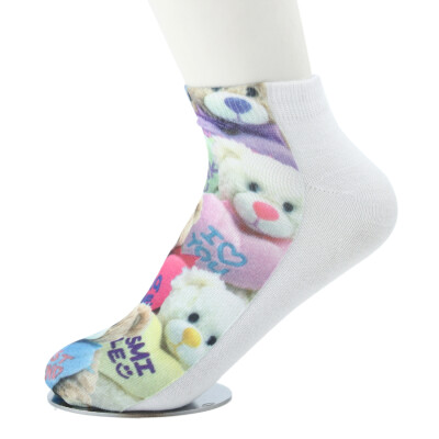 

3D Printed Unisex Mens Womens Harajuku Cute Low Cut Ankle Socks Small Bear