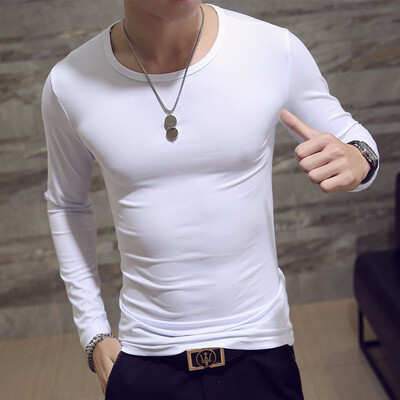 

Man Cotton Long Sleeve Round Neck V Neck Solid Color Slim Fit Shirts