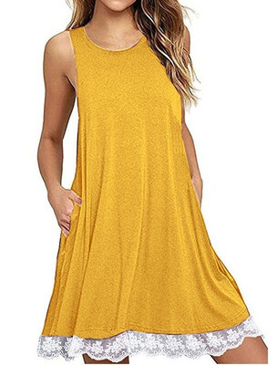 

2018 Summer Women Casual Round Neck Solid Color Loose Sleeveless Beach Tank Top A-line Pocket Dress Sexy Short Club Party Mini Hal