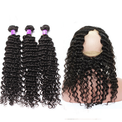 

360 Lace Frontal With 3 Bundles Deep Wave Brazilian Human Hair Weaves Dolago