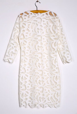 

White Lace Crochet Deep V Neck High Waist Tight Wrapped Dress Evening Partywear