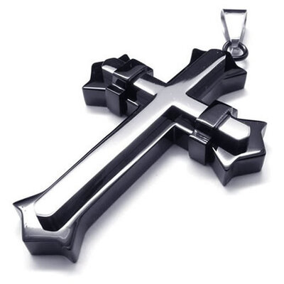 

Hpolw men silver&black Stainless Steel 361L cross Jesus pendant necklaces18-28 inches Chain
