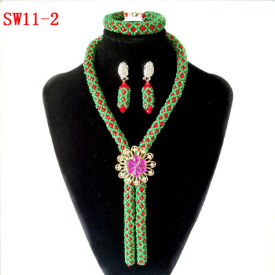 

2018 Women Festival Party African Jewelry Set Yellow Handmade Crystal Necklace Nigerian Bridal Wedding Beads Jewelry Set