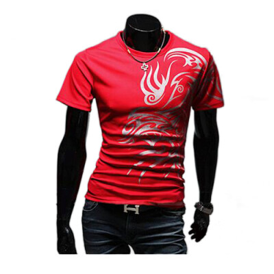 

Zogaa New Men's T-Shirt European Dragon Tattoo Round Collar