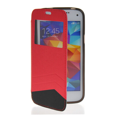 

MOONCASE View Window Leather Side Flip Wallet Card Slot Pouch Stand Soft Shell Back Case Cover for Samsung Galaxy S5 Mini Red