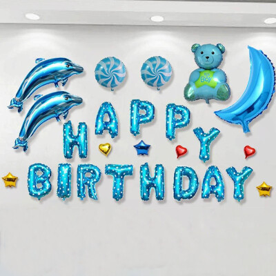 

Happy birthday balloon color aluminum film text balloon aluminum balloon blue dolphins hug bear 16 inch giving gas cylinder