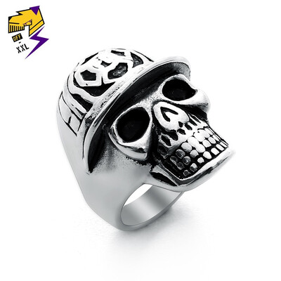 

Punk Baseball cap Skeleton Biker Rings Men Vintage Silver Color Titanium Steel Steampunk Skull Rings Women Fashion Jewelry