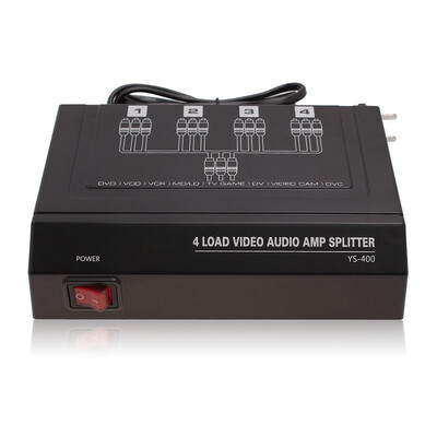 

4 Ports Video Audio Amplifier Splitter Switch Box For HDTV DVD VCD YS-400 Black