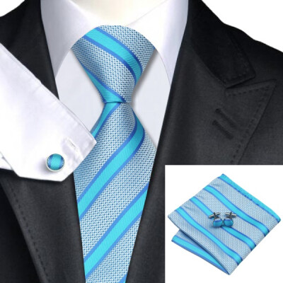 

2016 New Hot selling Vogue Men Silk Striped Tie Set High Quality 100% Silk Necktie Handkerchief Cufflink Set for Formal Wedding