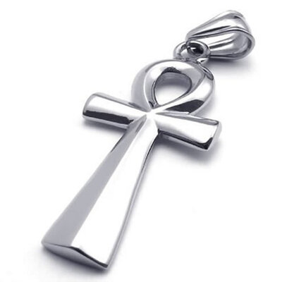 

Hpolw Mens&Womens Stainless Steel Casting 925 sterling silver Egyptian Ankh Cross Pendant Jewellery Necklace18-26 inch Chain