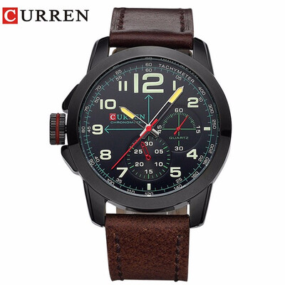 

Curren Watches Men Top Brand Luxury Cow Leather Strap Quartz-Watches Sport Mens Watches Waterproof Relogio Heren Hodinky 8182B