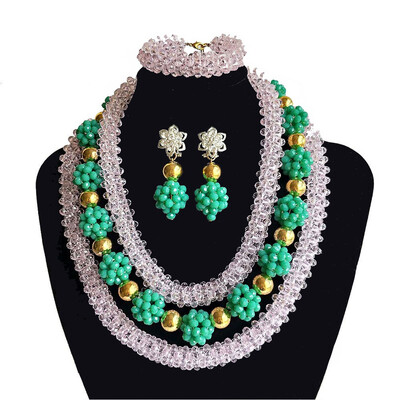 

African Bridal Crystal Jewelry Set Wedding Beads Jewelry Pearl Accessories Red And Yellow Nigerian Multilayer Bridal Necklace Set