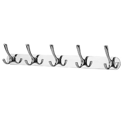 

Wall Mounted Spacesaving Hook Rail Multifunctional Hanging Hook Stainless Steel Hooks Coat Robe Clothes Towel Hook Rack with 5 Ho