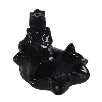 

UpperX Ceramic Lotus Flower Incense Burner Holder 6 Black