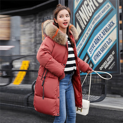 

Womens Hooded Fur Collar Down Cotton Coat Female Long Cotton Jacket Fashion Down Cotton Jacket 2018 Winter New Arrival