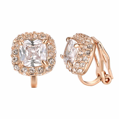 

Yoursfs Trendy Square Shape Clip Earrings For WomenGirl Rose Gold Color Austrian Crystal Jewelry Earring Anniversary Ear Cuff