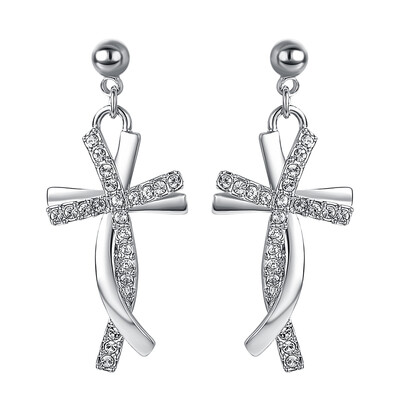 

Yoursfs Cross Stud Earrings Rose GP Crucifix Clear CZ Vintage Drop Dangle Earrings Women Jewelry