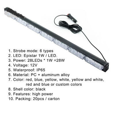 

Car 28led warning light 4 lights 7 section long stick light high power car blasting ceiling lamp