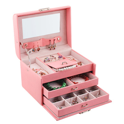 

Ravi European Grand Princess Cattle Stripe Pink Jewelery Box With Latch With Mirror Jewelry Box