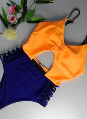 

2018 Women One Piece Bikini Color Splice Monokini Swimsuits