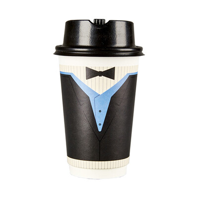 

OTOR 382ml Paper Cups for Milk Tea Coffee Thickened Double Wall Heat-Insulated Cup with Cover Party Anniversary Cup 100pcs