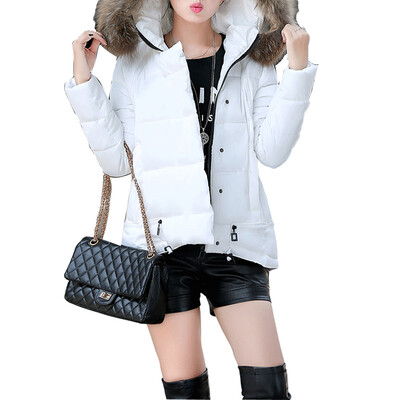 

Women Fashion Winter quilted Down Coat Short Slim Fur Hooded Puffer Jacket