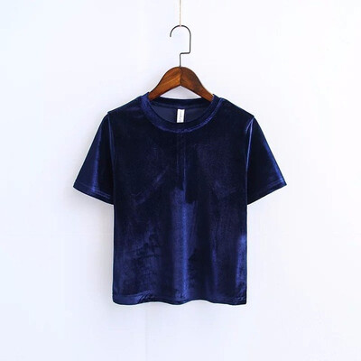 

Summer Velvet Crop Tops Women T Shirt Fashion Back Slit Short Sleeve T-shirt